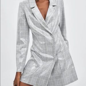 Zara silver sequin blazer dress with pockets